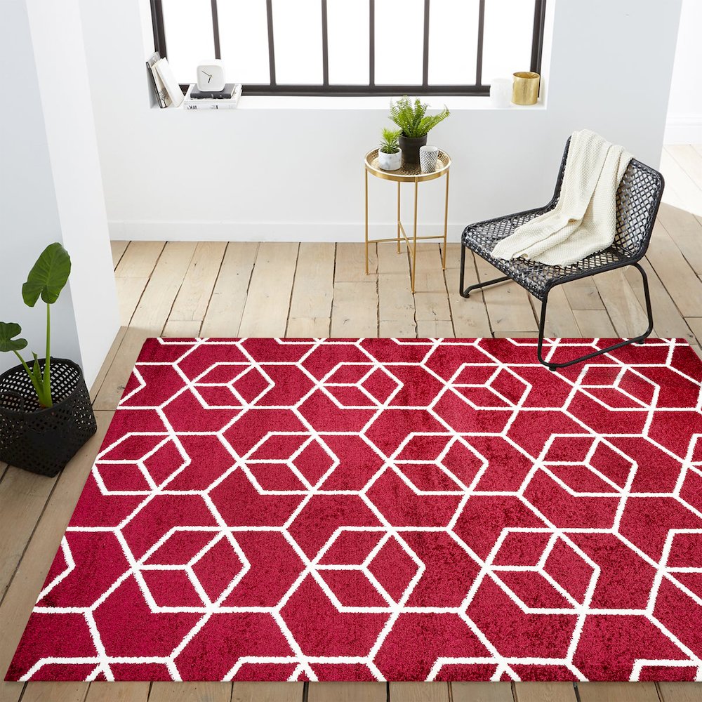 Tumbling Blocks Modern Geometric Area Rug. Picture 10