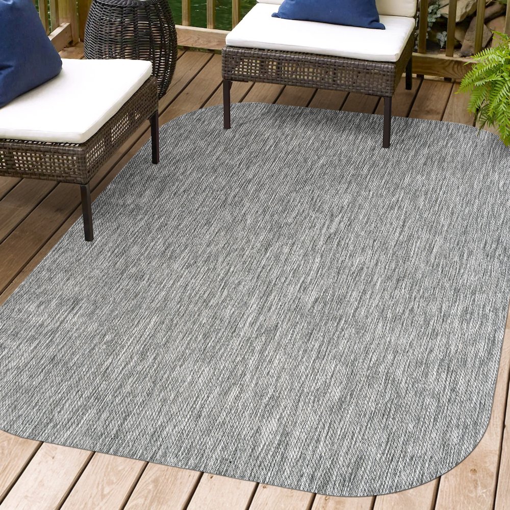 Miles Modern Minimalist Radius Corner SolidIndoor/Outdoor Shaped  Rug. Picture 1