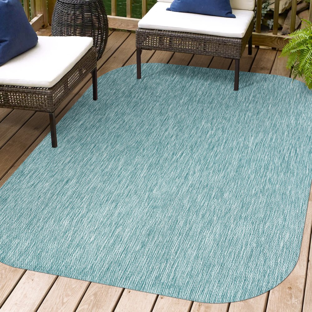 Miles Modern Minimalist Radius Corner SolidIndoor/Outdoor Shaped  Rug. Picture 1