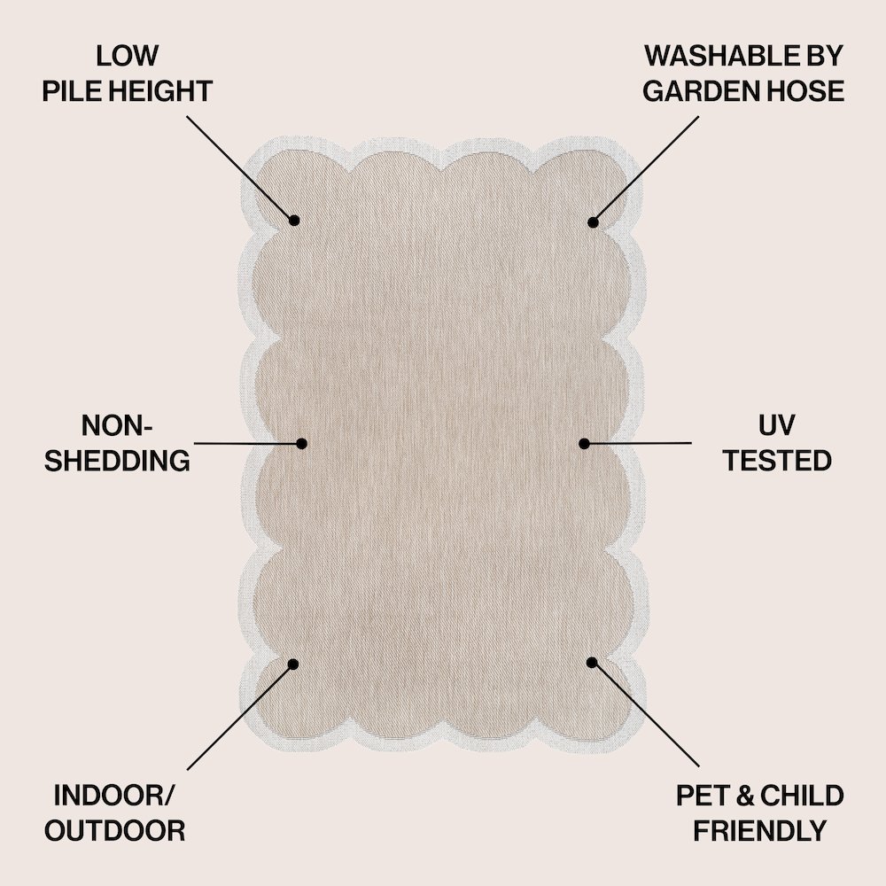 Alice Classic Cottage Two-Tone Scalloped Beige   Indoor/Outdoor Shaped  Rug. Picture 2
