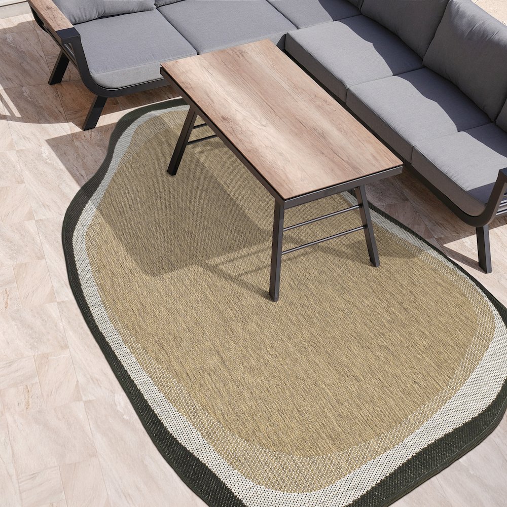 Brown/Black 6 ft. x 9 ft. Indoor/Outdoor Shaped Area Rug. Picture 3