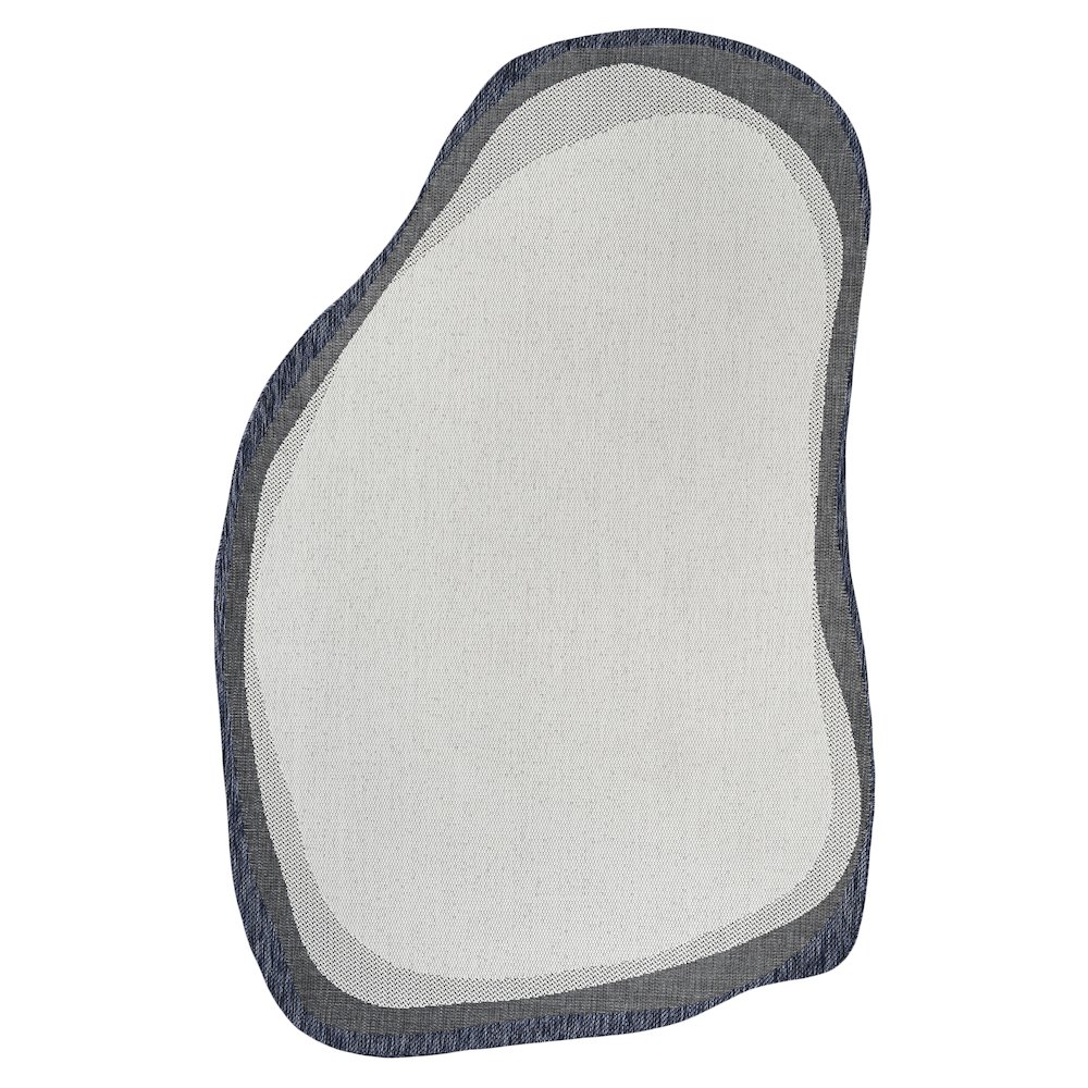 Cream/Navy 6 ft. x 9 ft. Indoor/Outdoor Shaped Area Rug. Picture 1