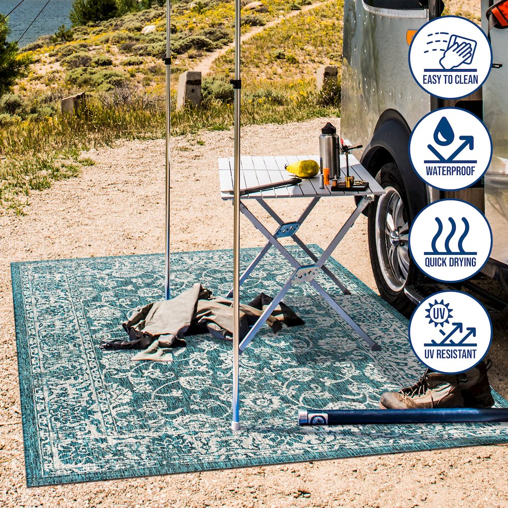 Tela Bohemian Textured Weave Floral Indoor/Outdoor Area Rug. Picture 11