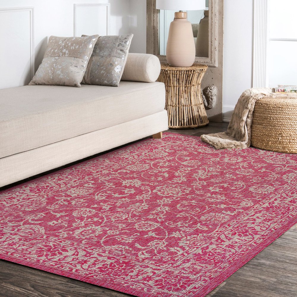 Tela Bohemian Textured Weave Floral Indoor/Outdoor Area Rug. Picture 14
