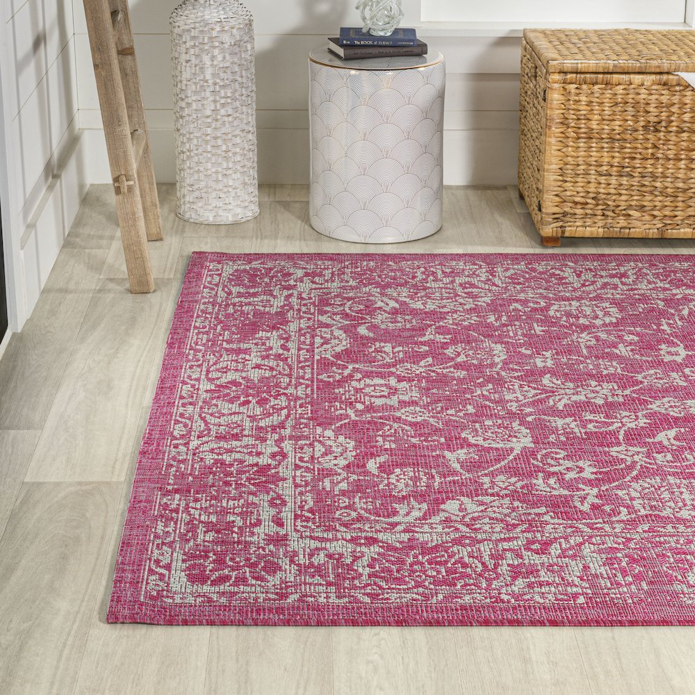 Tela Bohemian Textured Weave Floral Indoor/Outdoor Area Rug. Picture 3