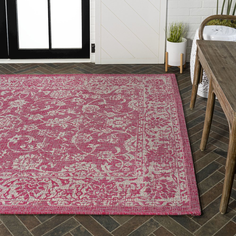 Tela Bohemian Textured Weave Floral Indoor/Outdoor Area Rug. Picture 7