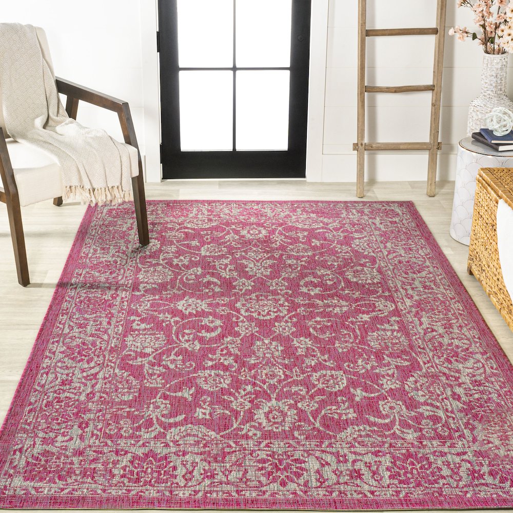 Tela Bohemian Textured Weave Floral Indoor/Outdoor Area Rug. Picture 4