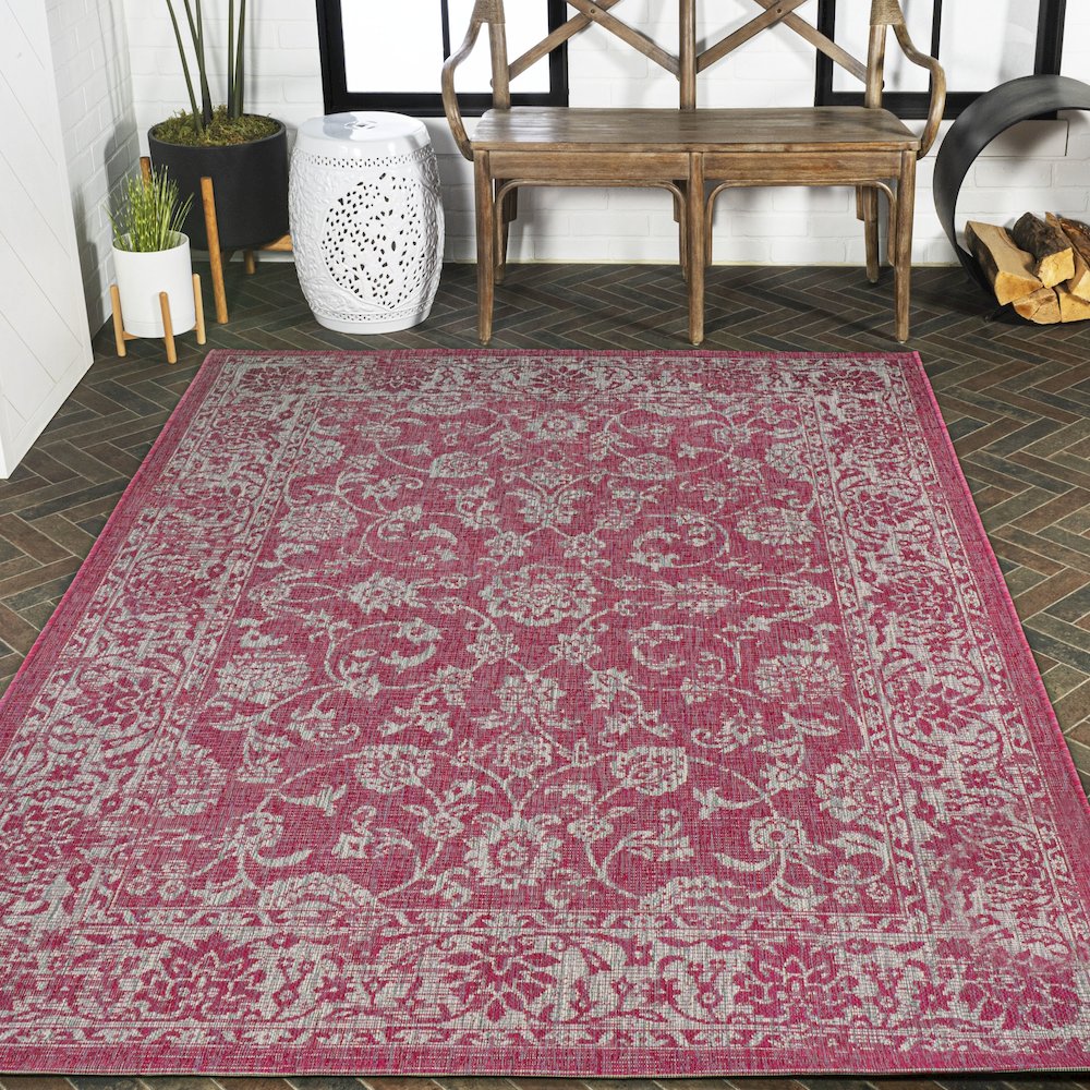 Tela Bohemian Textured Weave Floral Indoor/Outdoor Area Rug. Picture 8