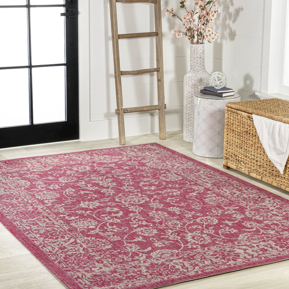 Tela Bohemian Textured Weave Floral Indoor/Outdoor Area Rug. Picture 5