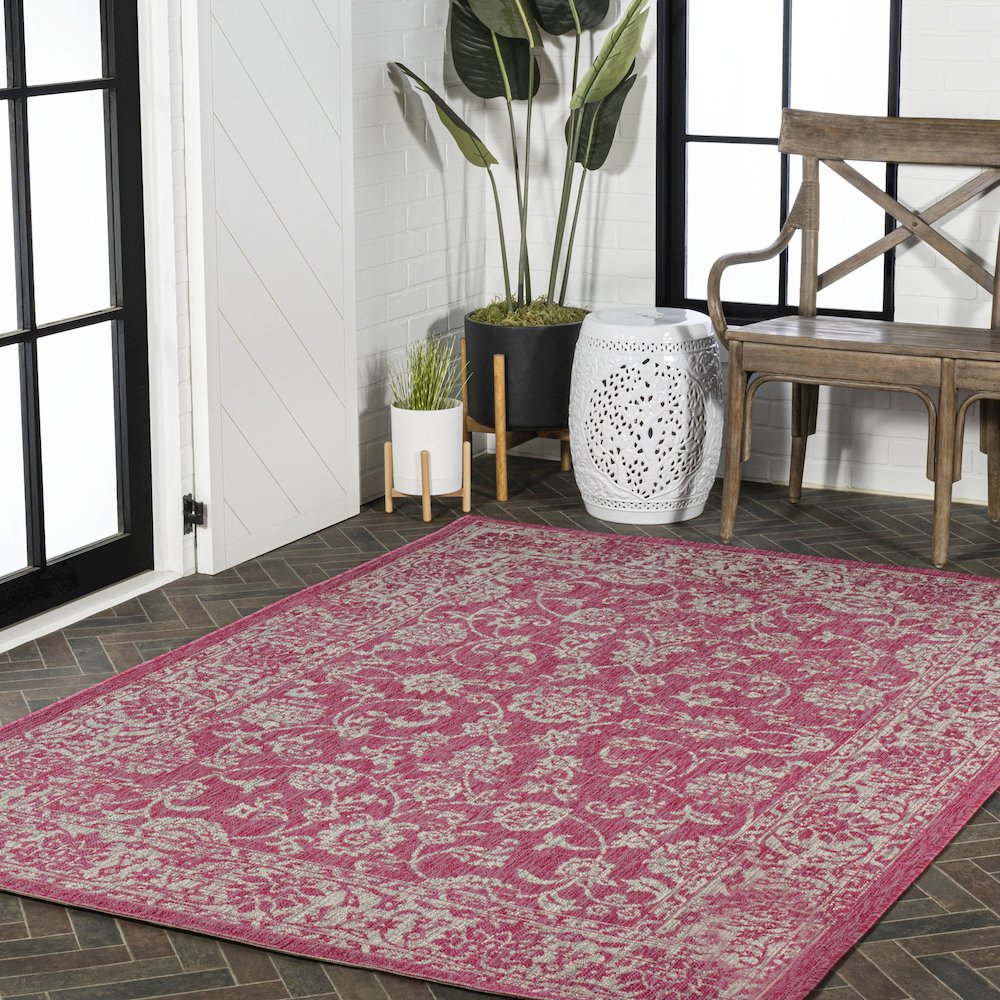 Tela Bohemian Textured Weave Floral Indoor/Outdoor Area Rug. Picture 9