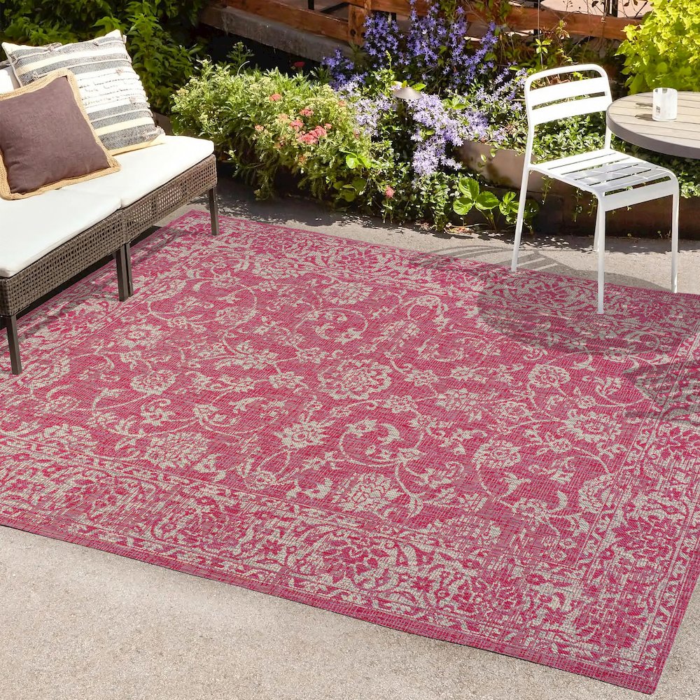 Tela Bohemian Textured Weave Floral Indoor/Outdoor Area Rug. Picture 6