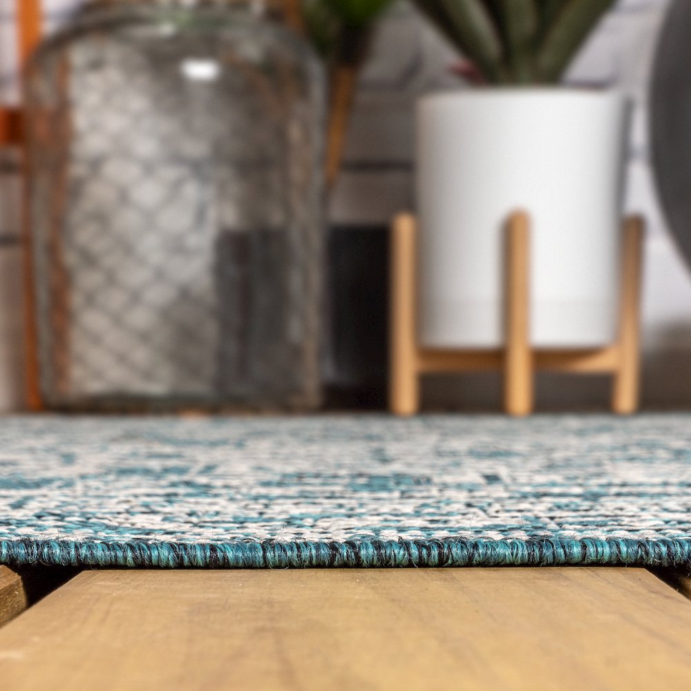 Sinjuri Medallion Textured Weave Indoor/Outdoor Area Rug. Picture 12