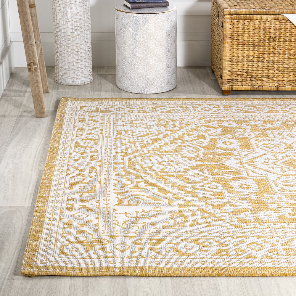 Sinjuri Medallion Textured Weave Indoor/Outdoor Area Rug. Picture 3