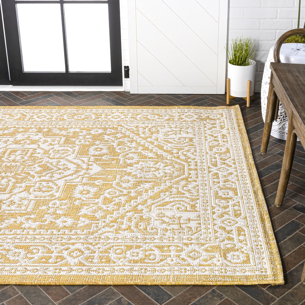 Sinjuri Medallion Textured Weave Indoor/Outdoor Area Rug. Picture 7