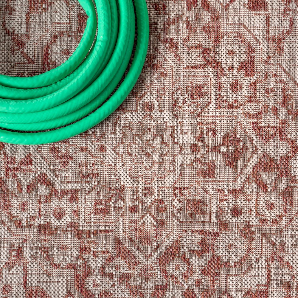 Rozetta Boho Medallion Textured Weave Indoor/Outdoor Area Rug. Picture 7