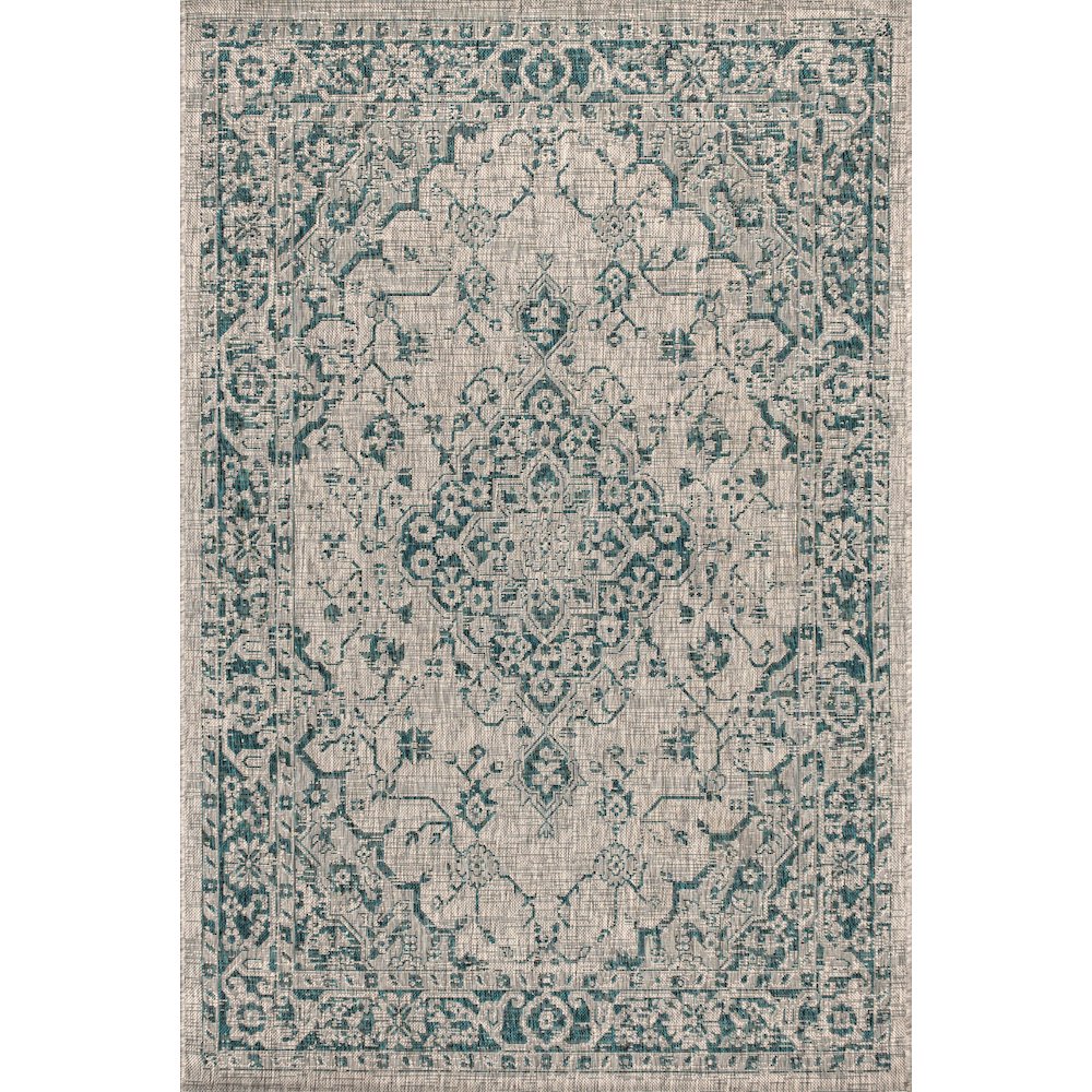 Rozetta Boho Medallion Textured Weave Indoor/Outdoor Area Rug. Picture 1