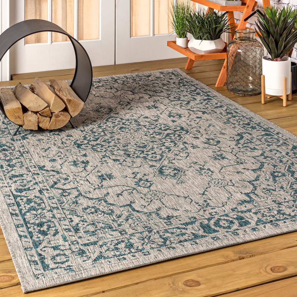 Rozetta Boho Medallion Textured Weave Indoor/Outdoor Area Rug. Picture 2