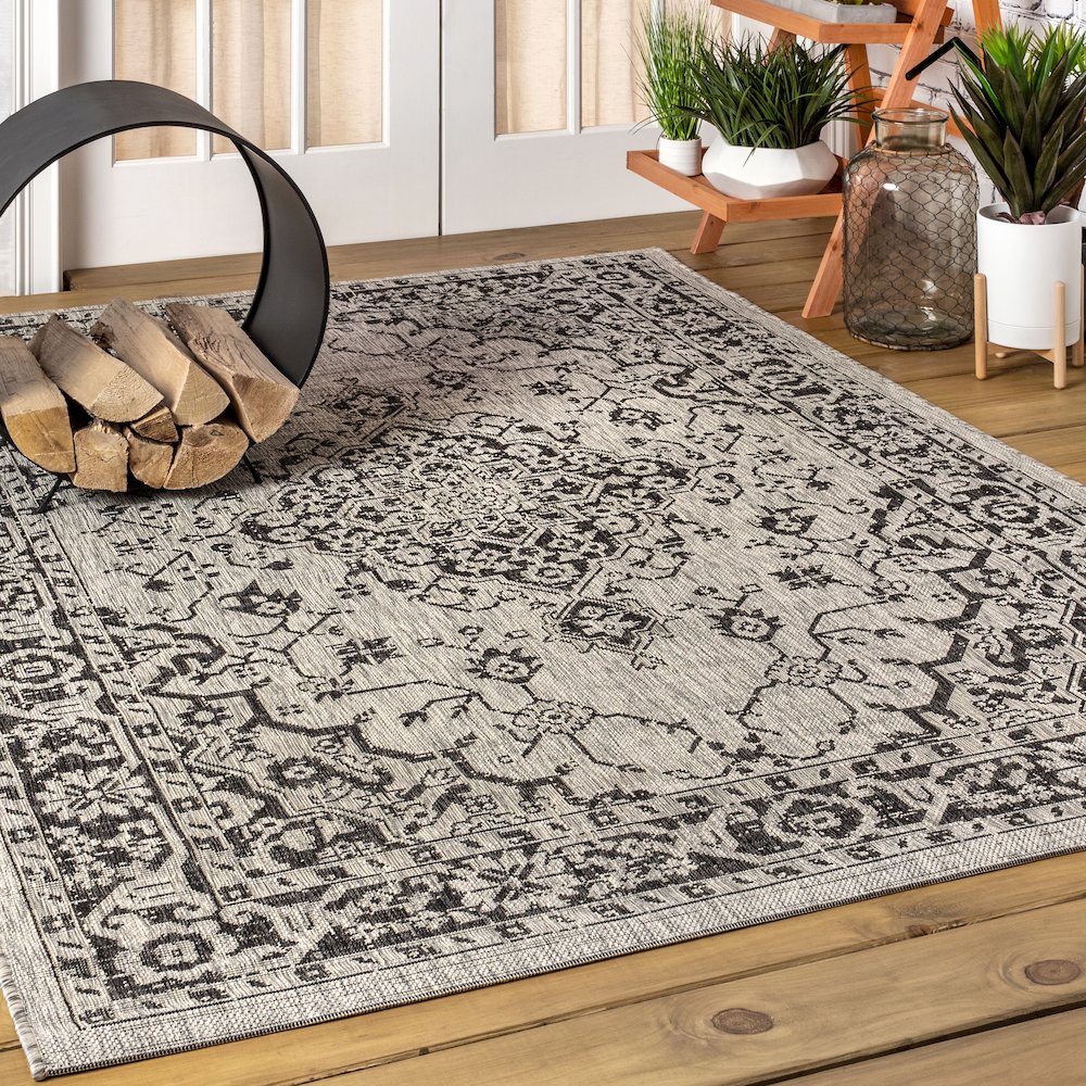 Rozetta Boho Medallion Textured Weave Indoor/Outdoor Area Rug. Picture 2