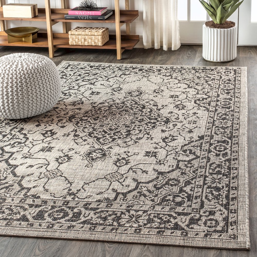 Rozetta Boho Medallion Textured Weave Indoor/Outdoor Area Rug. Picture 3