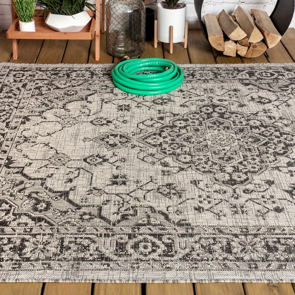 Rozetta Boho Medallion Textured Weave Indoor/Outdoor Area Rug. Picture 4