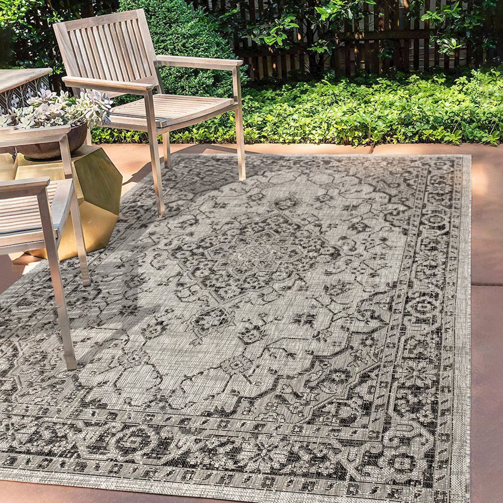 Rozetta Boho Medallion Textured Weave Indoor/Outdoor Area Rug. Picture 5