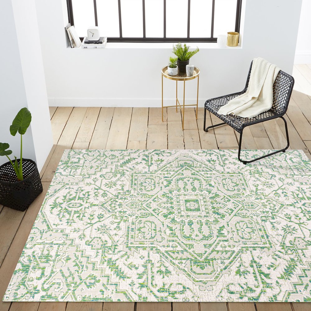 Estrella Bohemian Medallion Textured Weave Indoor/Outdoor Area Rug. Picture 14
