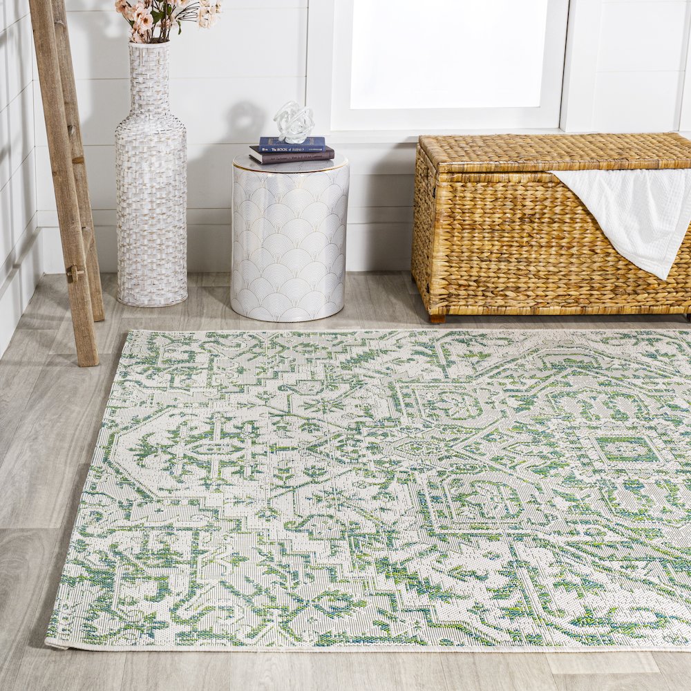 Estrella Bohemian Medallion Textured Weave Indoor/Outdoor Area Rug. Picture 3