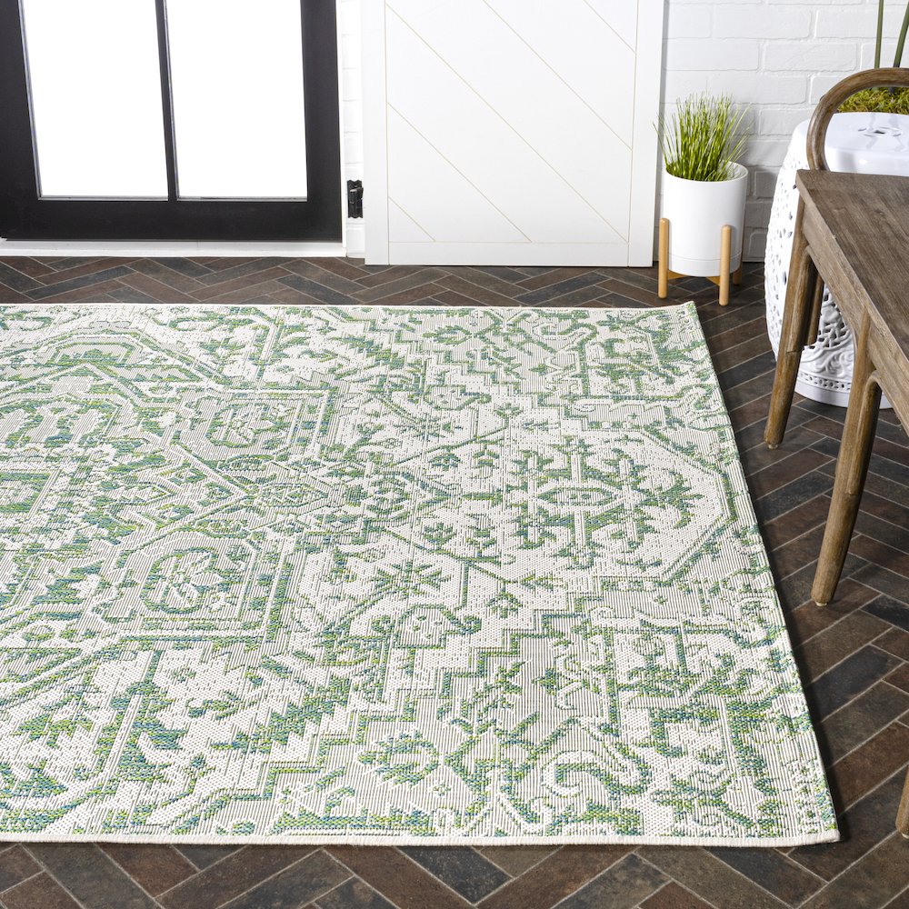 Estrella Bohemian Medallion Textured Weave Indoor/Outdoor Area Rug. Picture 7