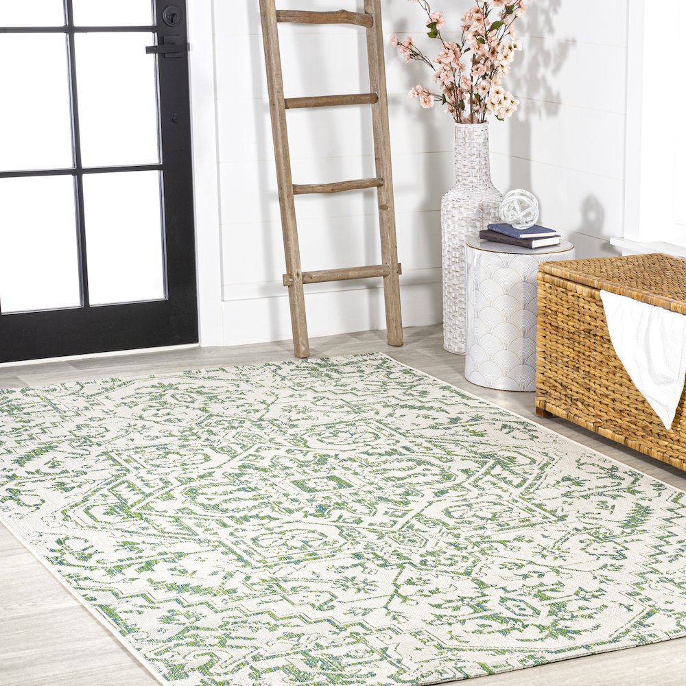 Estrella Bohemian Medallion Textured Weave Indoor/Outdoor Area Rug. Picture 5
