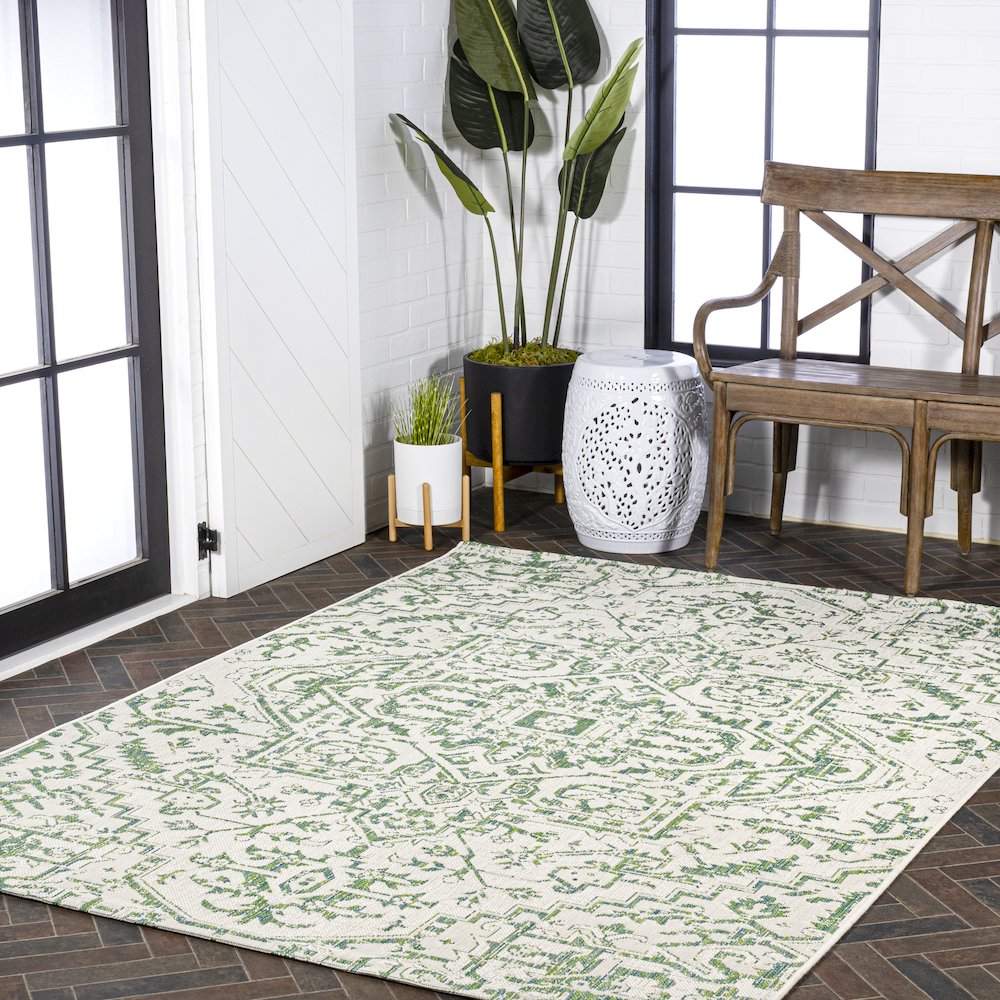 Estrella Bohemian Medallion Textured Weave Indoor/Outdoor Area Rug. Picture 9