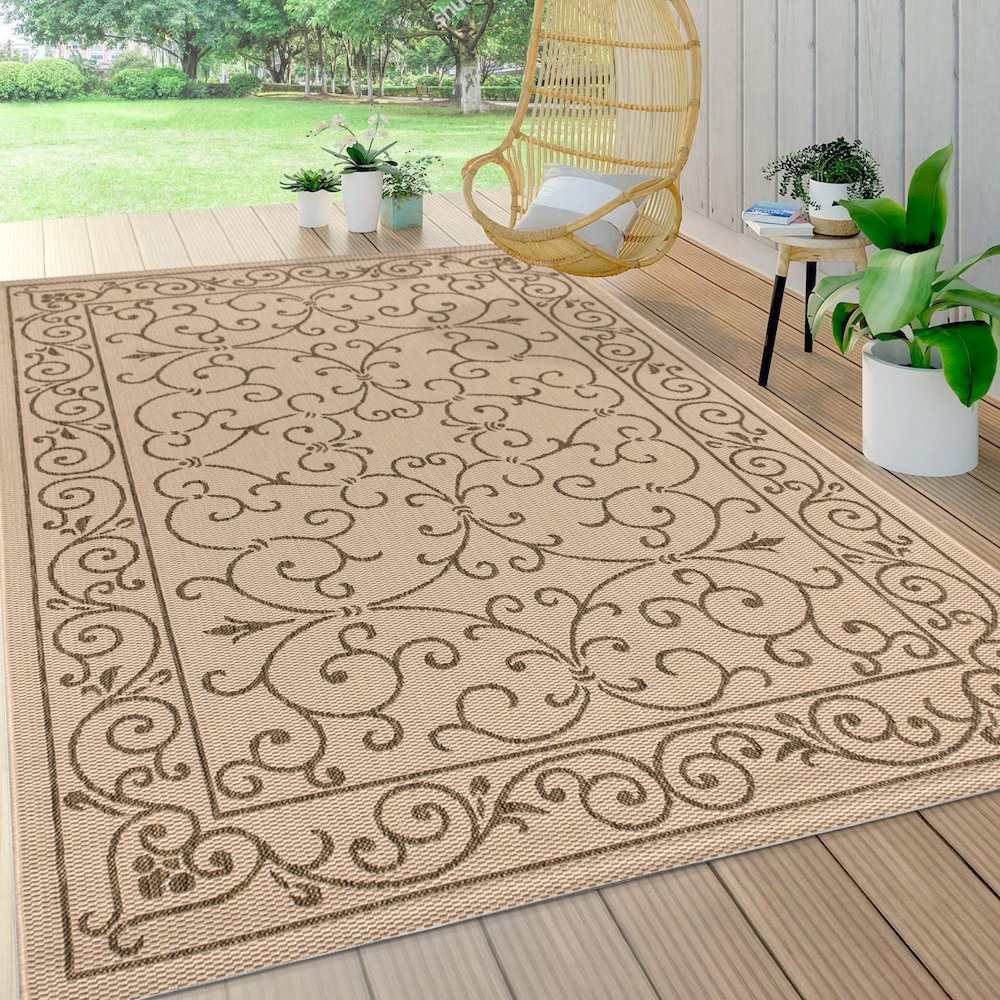 Charleston Vintage Filigree Textured Weave Indoor/Outdoor Area Rug. Picture 5
