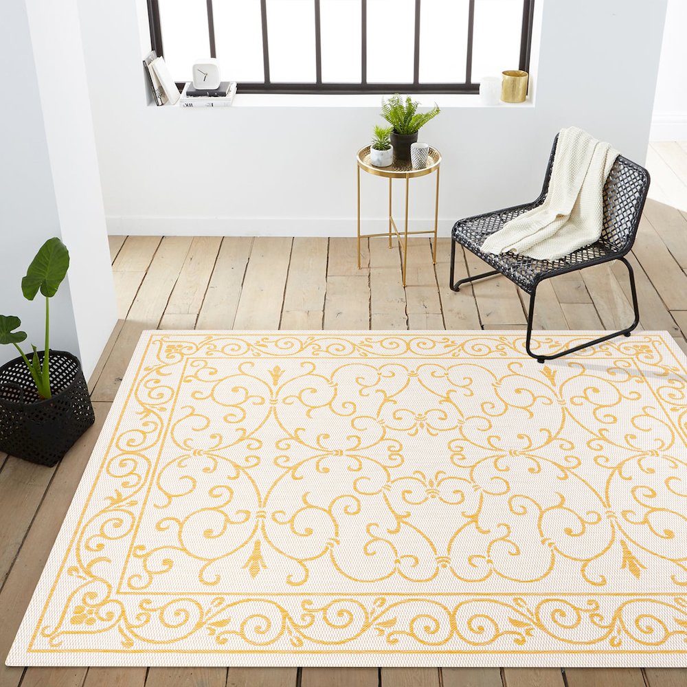 Charleston Vintage Filigree Textured Weave Indoor/Outdoor Area Rug. Picture 14