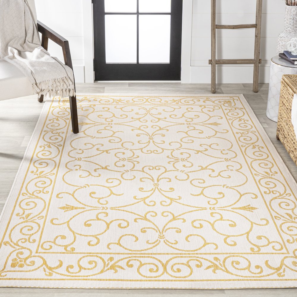 Charleston Vintage Filigree Textured Weave Indoor/Outdoor Area Rug. Picture 4