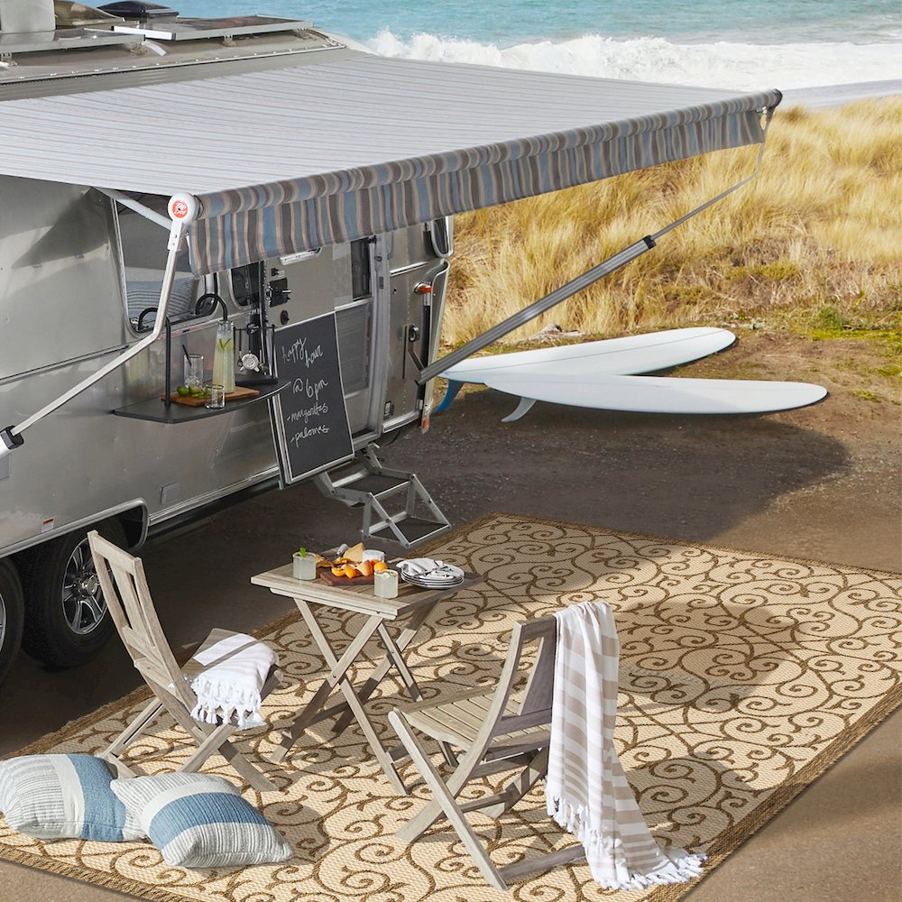 Madrid Vintage Filigree Textured Weave Indoor/Outdoor Area Rug. Picture 10