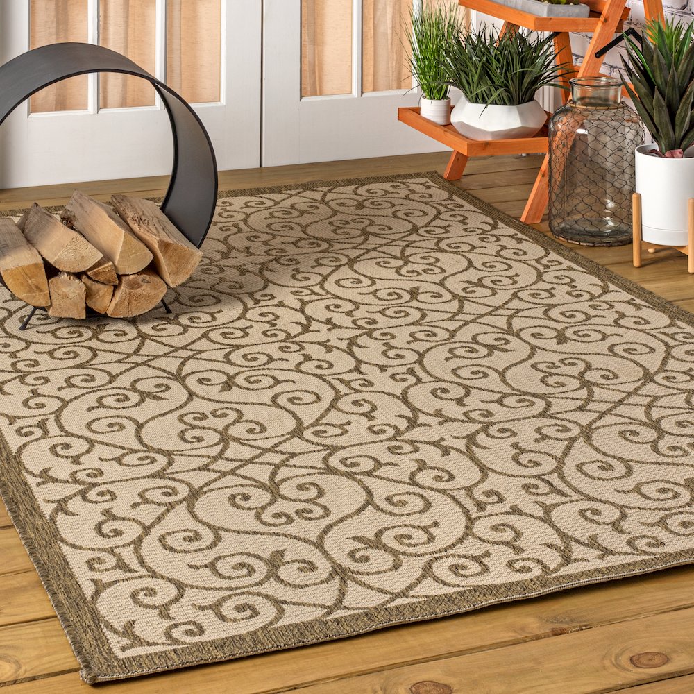 Madrid Vintage Filigree Textured Weave Indoor/Outdoor Area Rug. Picture 2