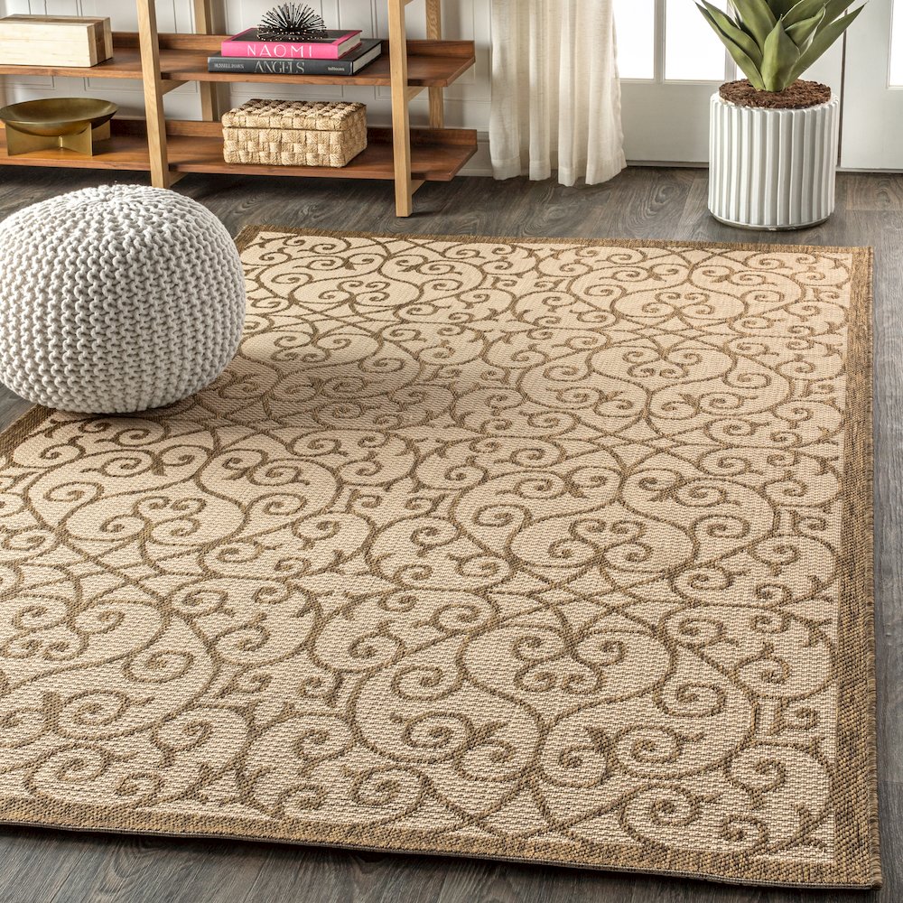 Madrid Vintage Filigree Textured Weave Indoor/Outdoor Area Rug. Picture 3