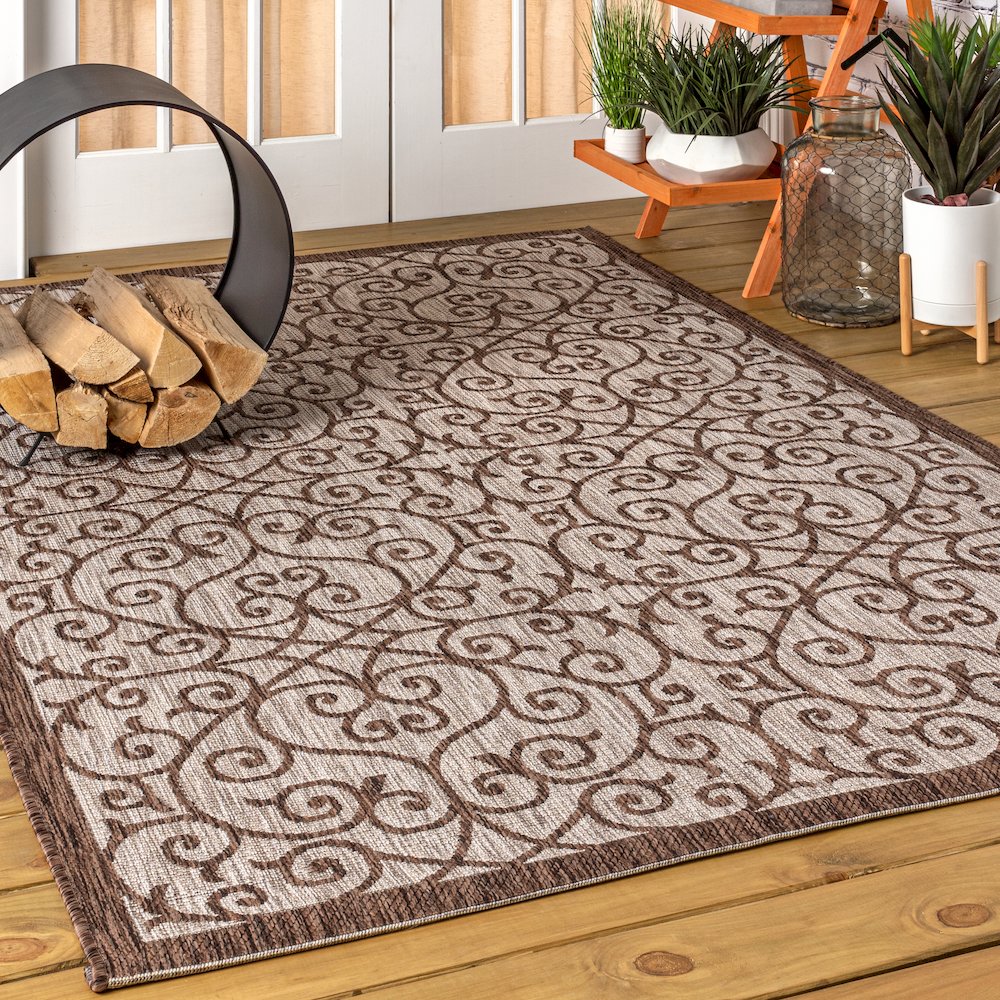 Madrid Vintage Filigree Textured Weave Indoor/Outdoor Area Rug. Picture 2