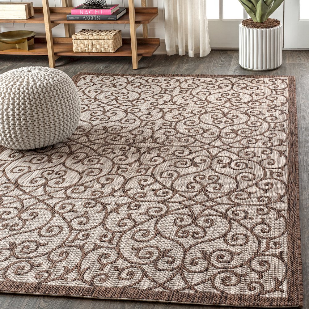 Madrid Vintage Filigree Textured Weave Indoor/Outdoor Area Rug. Picture 3