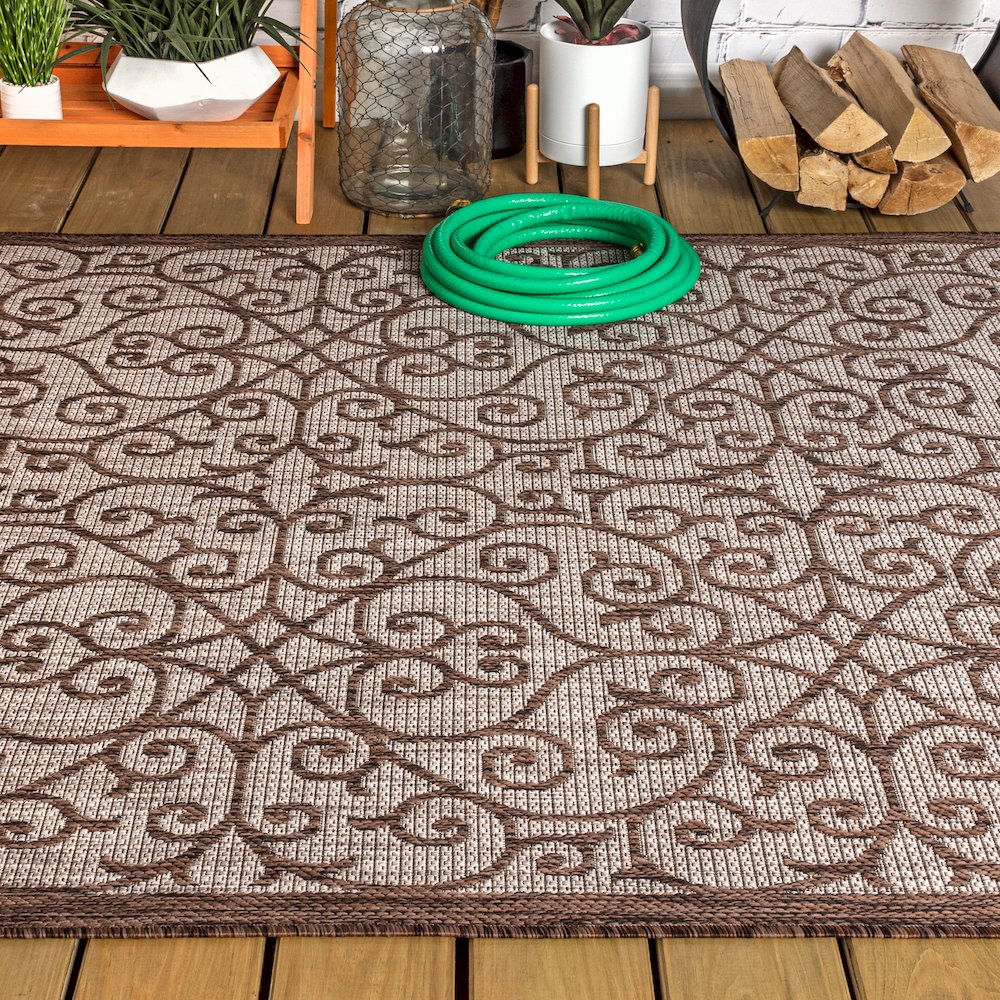 Madrid Vintage Filigree Textured Weave Indoor/Outdoor Area Rug. Picture 4