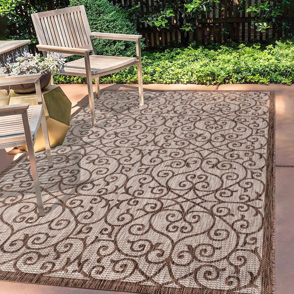 Madrid Vintage Filigree Textured Weave Indoor/Outdoor Area Rug. Picture 5