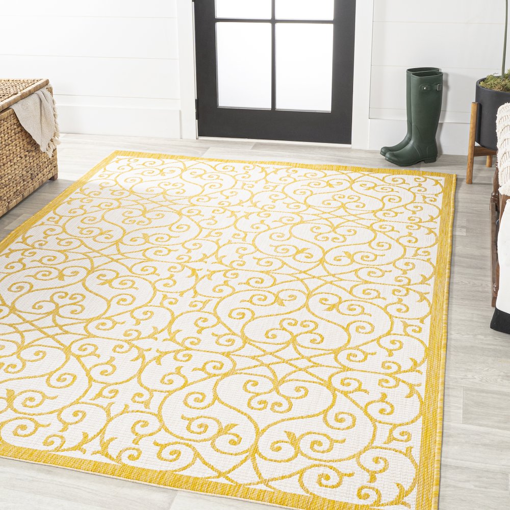 Madrid Vintage Filigree Textured Weave Indoor/Outdoor Area Rug. Picture 2
