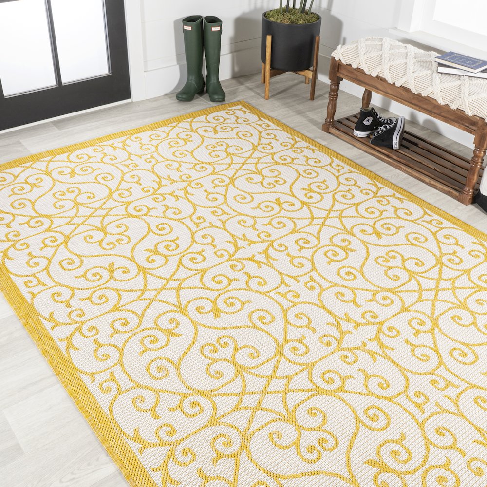 Madrid Vintage Filigree Textured Weave Indoor/Outdoor Area Rug. Picture 4