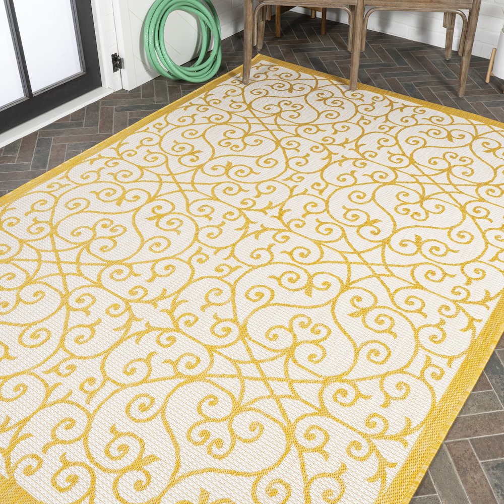 Madrid Vintage Filigree Textured Weave Indoor/Outdoor Area Rug. Picture 8