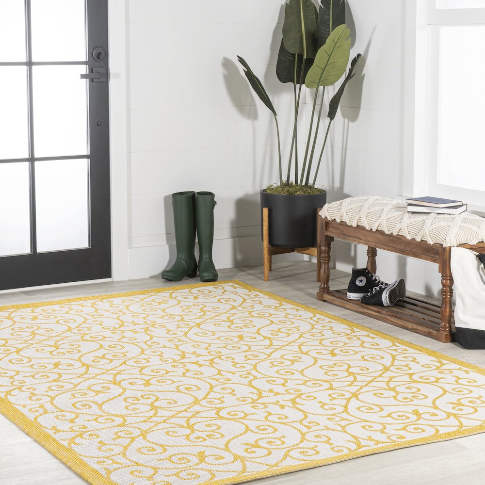 Madrid Vintage Filigree Textured Weave Indoor/Outdoor Area Rug. Picture 5