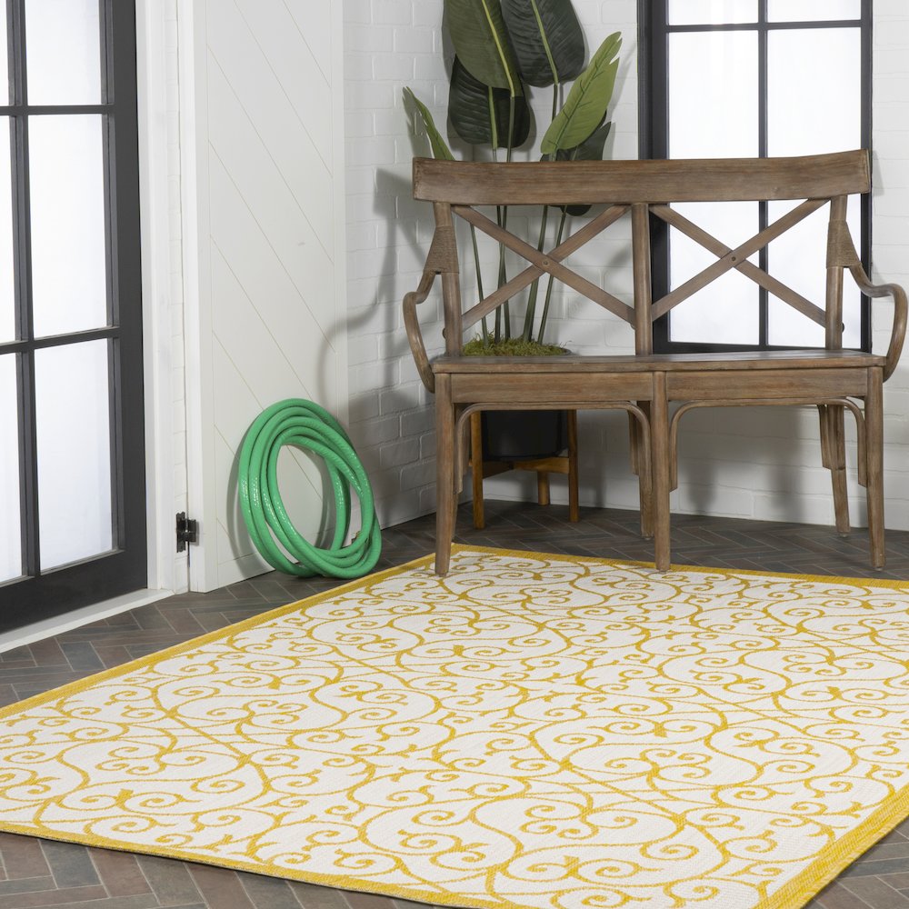 Madrid Vintage Filigree Textured Weave Indoor/Outdoor Area Rug. Picture 9