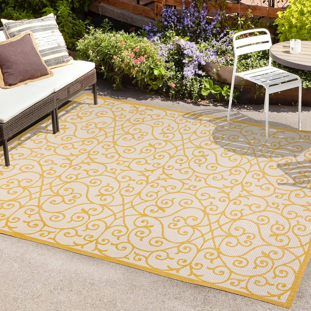 Madrid Vintage Filigree Textured Weave Indoor/Outdoor Area Rug. Picture 6