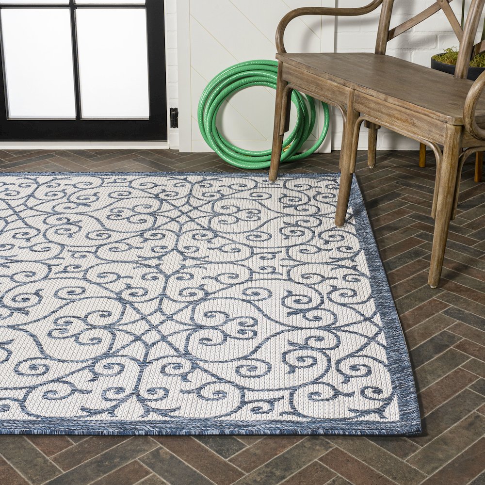 Madrid Vintage Filigree Textured Weave Indoor/Outdoor Area Rug. Picture 7