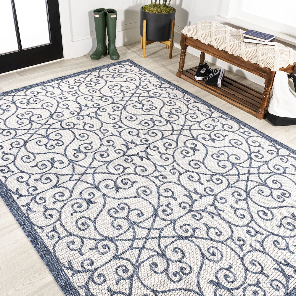 Madrid Vintage Filigree Textured Weave Indoor/Outdoor Area Rug. Picture 4