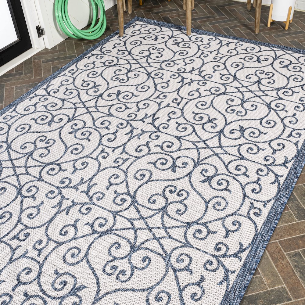 Madrid Vintage Filigree Textured Weave Indoor/Outdoor Area Rug. Picture 8