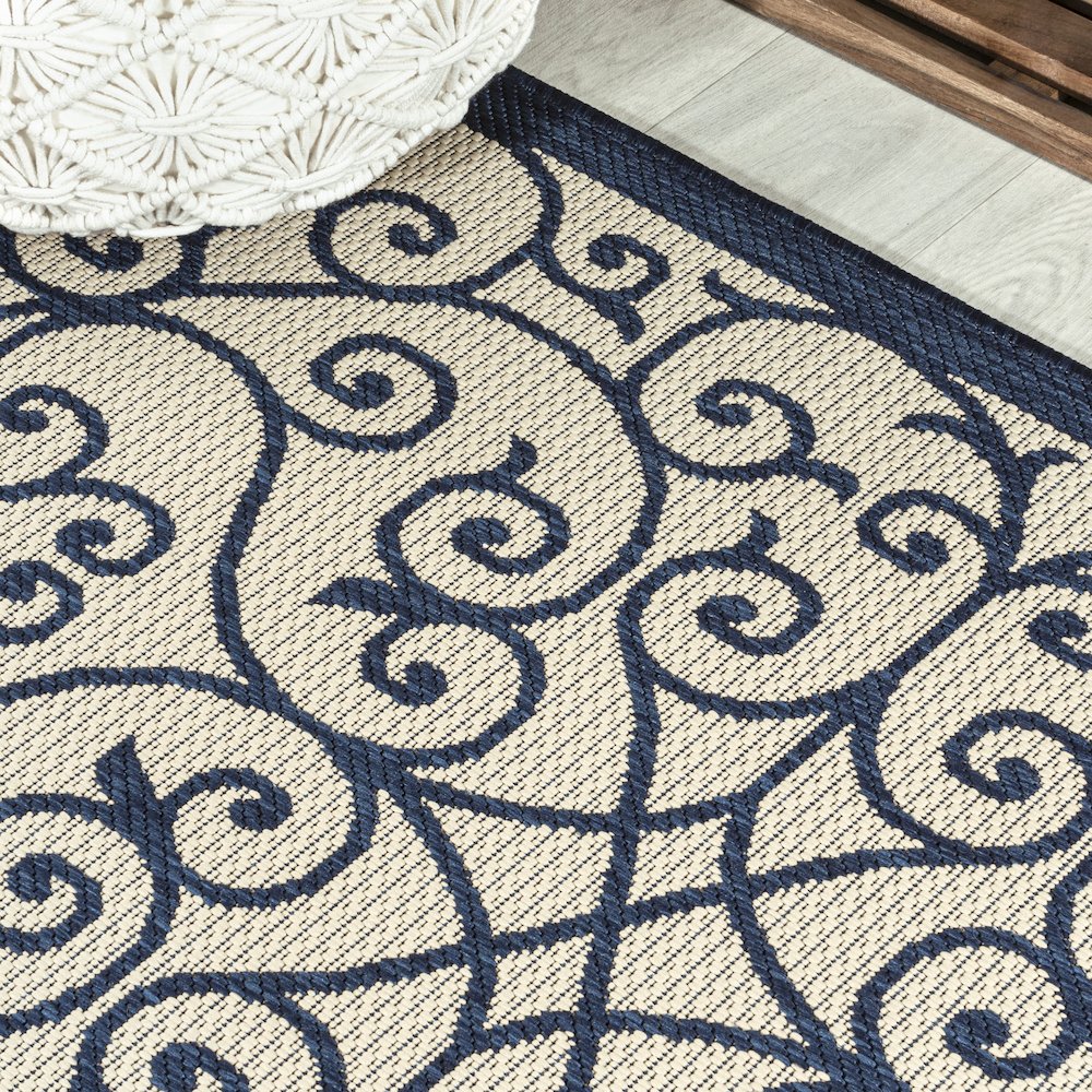 Madrid Vintage Filigree Textured Weave Indoor/Outdoor Area Rug. Picture 11